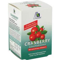 Eine Packung mit Cranberry Lutschtabletten, die Vitamin C enthält.