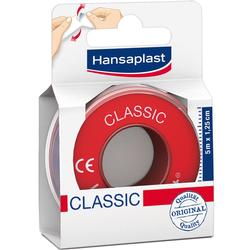 Eine rote Rolle Pflasterband in einer Verpackung von Hansaplast.