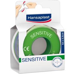 Eine grüne Rolle Hansaplast-Heftpflaster für empfindliche Haut in der Verpackung.
