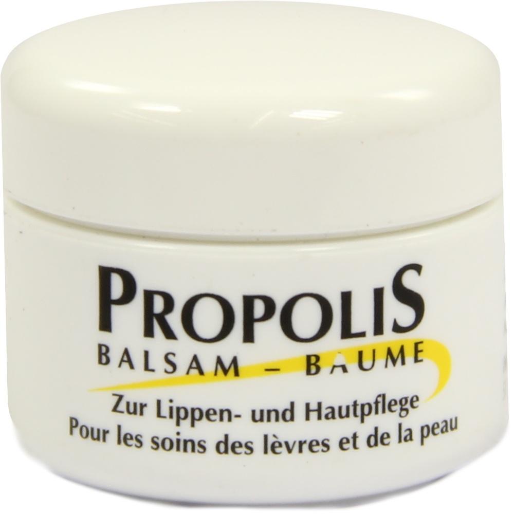 Weiße Dose mit der Aufschrift "Propolis Balsam" für Lippen- und Hautpflege.